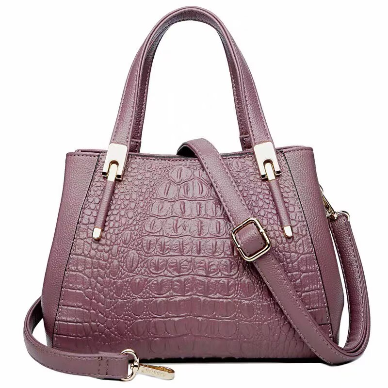 Black Crocodile PU Handbag with Shoulder Strap - 副本