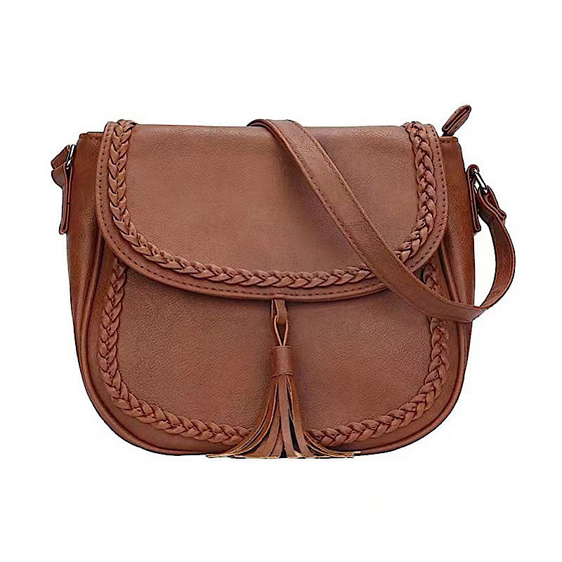 Braided PU Crossbody Saddle Bag