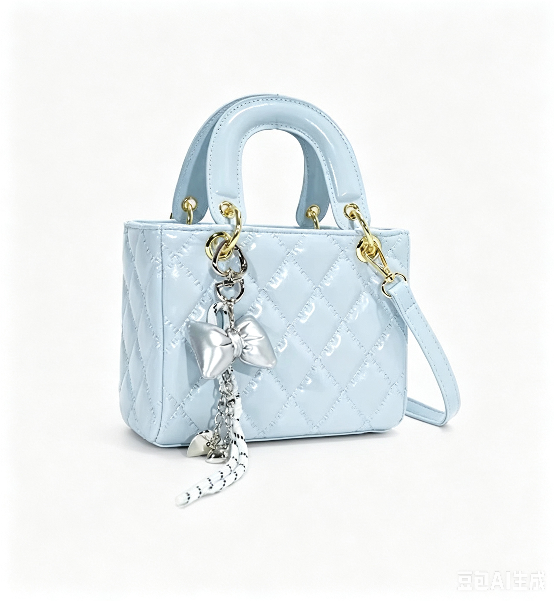 LD8552 Light Blue Quilted PU Mini Tote Crossbody Bag