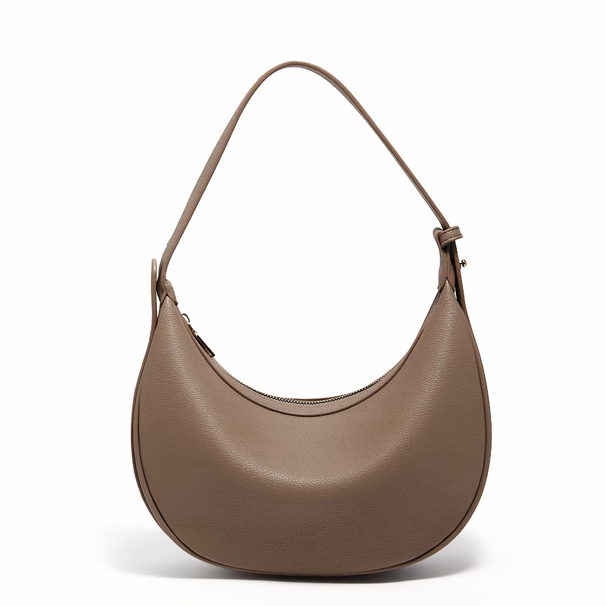 LD8562 Taupe PU Crescent Hobo Shoulder Bag with Adjustable Strap