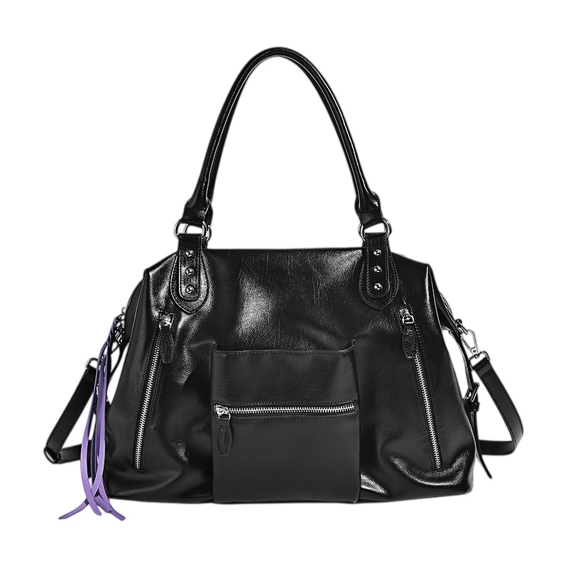 LD26008 Black PU Multi-Pocket Shoulder Tote Bag